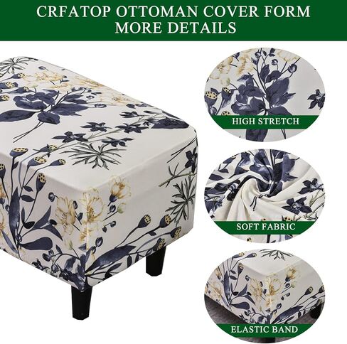 CRFATOP Ottoman Chair Cover Large Ottoman Chair Slipcovers Printed Rectangle Storage Stool Cover Stretch Footstool Footrest Sofa Slipcovers with Elastic Bottom,30 in Kuwait