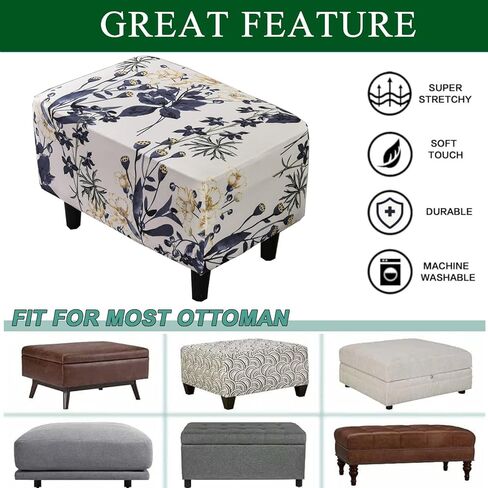 CRFATOP Ottoman Chair Cover Large Ottoman Chair Slipcovers Printed Rectangle Storage Stool Cover Stretch Footstool Footrest Sofa Slipcovers with Elastic Bottom,30 in Kuwait