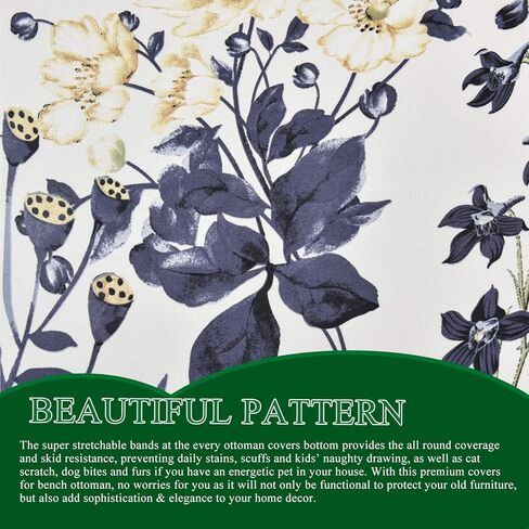 CRFATOP Ottoman Chair Cover Large Ottoman Chair Slipcovers Printed Rectangle Storage Stool Cover Stretch Footstool Footrest Sofa Slipcovers with Elastic Bottom,30 in Kuwait