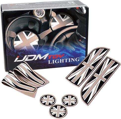 iJDMTOY Union Jack Style Silicone Interior Cabin Mats Compatible with MINI Cooper R55 R56 R57 R58 R59, 7-Piece Black/Grey Cupholder Coasters, Side Door Compartment Liners in Kuwait