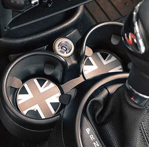 iJDMTOY Union Jack Style Silicone Interior Cabin Mats Compatible with MINI Cooper R55 R56 R57 R58 R59, 7-Piece Black/Grey Cupholder Coasters, Side Door Compartment Liners in Kuwait