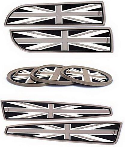 iJDMTOY Union Jack Style Silicone Interior Cabin Mats Compatible with MINI Cooper R55 R56 R57 R58 R59, 7-Piece Black/Grey Cupholder Coasters, Side Door Compartment Liners in Kuwait