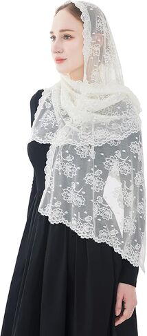 Wgior Catholic Chapel Veil – Floral Mantilla Head Covering for Church, Prayer, and Modesty – Soft Rectangular Shawl in Kuwait