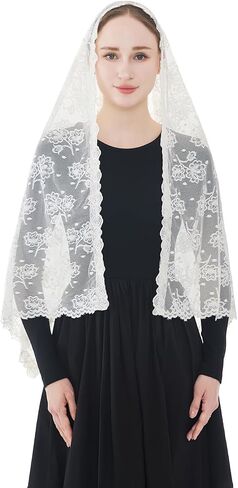 Wgior Catholic Chapel Veil – Floral Mantilla Head Covering for Church, Prayer, and Modesty – Soft Rectangular Shawl in Kuwait