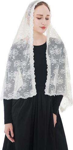 Wgior Catholic Chapel Veil – Floral Mantilla Head Covering for Church, Prayer, and Modesty – Soft Rectangular Shawl in Kuwait