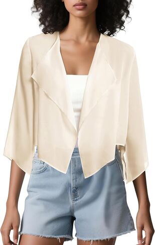 Urban CoCo Women's Chiffon Shrug Cardigan Open Front 3/4 Sleeve Drape Irregular Hem Bolero Summer Cover Up in Saudi Arabia