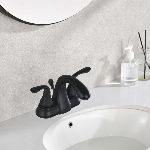 Derengge Matte Black Bathroom Faucet 4 Inch Two Handle Bathroom Sink Fucet with Drain Assembly, Lavatory Faucet for 3 Hole Installation, FL-0288-MT in Kuwait