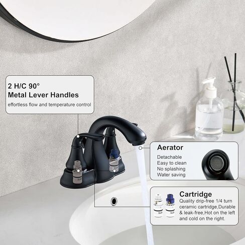 Derengge Matte Black Bathroom Faucet 4 Inch Two Handle Bathroom Sink Fucet with Drain Assembly, Lavatory Faucet for 3 Hole Installation, FL-0288-MT in Kuwait