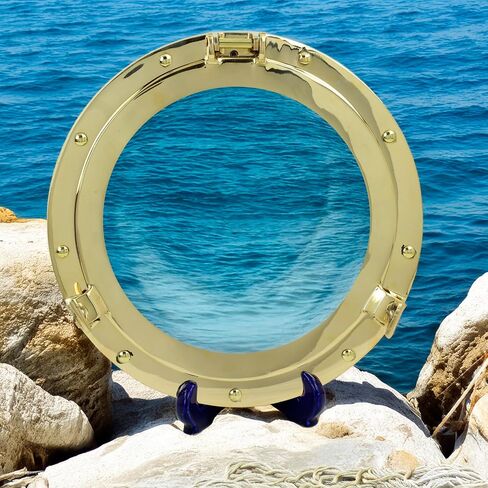 Nagina International Deluxe Nautical Brass Polished Porthole Window | Pirate's Boat Decorative Flange Port Hole| Captain's Maritime Beach Home Decor & Gifts (12 Inches) in Saudi Arabia