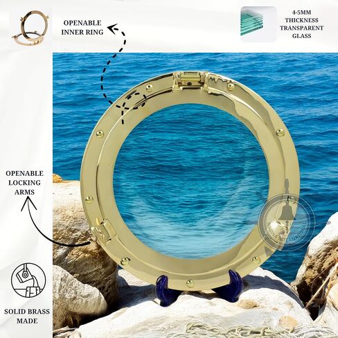 Nagina International Deluxe Nautical Brass Polished Porthole Window | Pirate's Boat Decorative Flange Port Hole| Captain's Maritime Beach Home Decor & Gifts (12 Inches) in Saudi Arabia