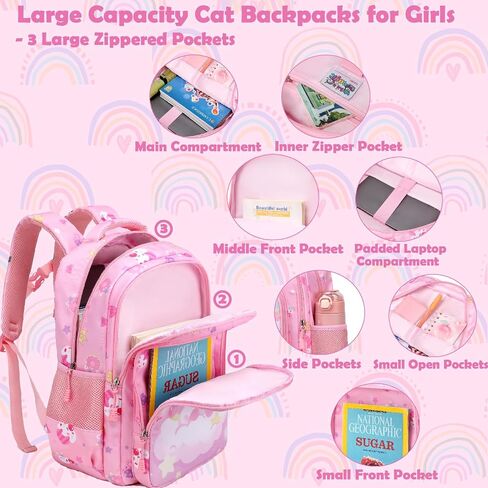 Kimwadalh Girls Backpack with Lunch Box Pencil Case for School, 3in1 Schoolbag Set with Chest Strap for Elementary Preschool in Saudi Arabia