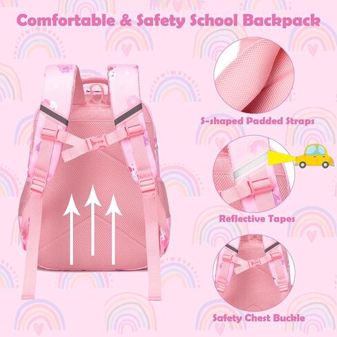 Kimwadalh Girls Backpack with Lunch Box Pencil Case for School, 3in1 Schoolbag Set with Chest Strap for Elementary Preschool in Saudi Arabia