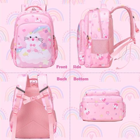 Kimwadalh Girls Backpack with Lunch Box Pencil Case for School, 3in1 Schoolbag Set with Chest Strap for Elementary Preschool in Saudi Arabia