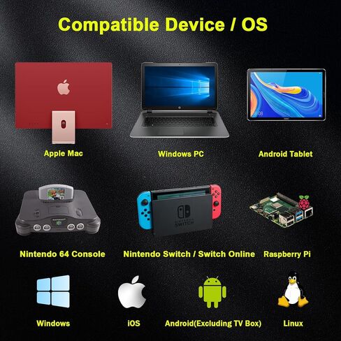 2 Pack Wireless N64 Switch Online Controller, 2.4 GHz USB & N64 Receivers, Compatible with Windows PC macOS Raspberry Pi, N64 / Switch Online/NSO - (Rechargeable) (Plug and Play) (Clear Red/Yellow) in Saudi Arabia