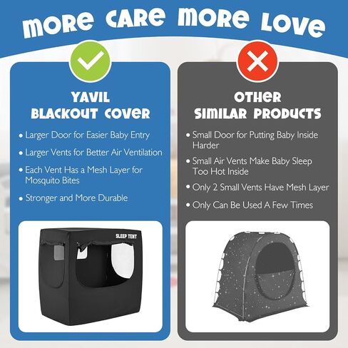 Blackout Cover for Pack N Play and Crib, Blackout Sleep Tent for Babies and Toddlers, Breathable Baby Sleep Pod with 4 Larger Vents, Blocks 90%+ Light for Quality Sleep in Saudi Arabia