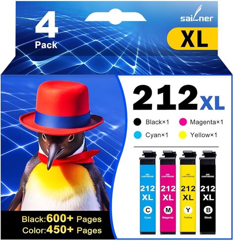 خراطيش حبر SAILNER 212XL 212 لخرطوشة الحبر المعاد تصنيعها للطابعة Epson لخراطيش الحبر Epson 212 لخراطيش الحبر Epson XP-4100 XP-4105 WF-2850 WF-2830 لخراطيش الحبر Epson 212 in Kuwait