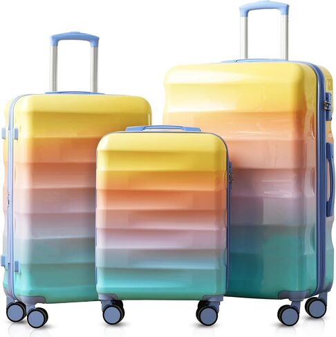 Merax Hardshell Luggage Set 3 Piece – 20"/24"/28" Expandable Colorful Glossy Suitcases with Spinner Wheels and TSA Lock, Lightweight Durable PC+ABS for Stylish Travel (Orange and Blue) in Saudi Arabia