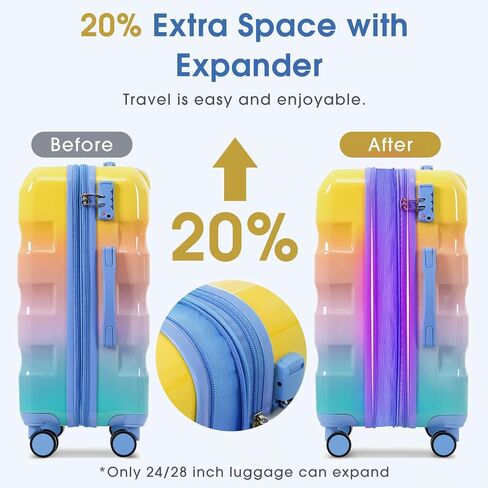 Merax Hardshell Luggage Set 3 Piece – 20"/24"/28" Expandable Colorful Glossy Suitcases with Spinner Wheels and TSA Lock, Lightweight Durable PC+ABS for Stylish Travel (Orange and Blue) in Saudi Arabia
