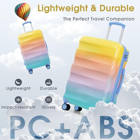 Merax Hardshell Luggage Set 3 Piece – 20"/24"/28" Expandable Colorful Glossy Suitcases with Spinner Wheels and TSA Lock, Lightweight Durable PC+ABS for Stylish Travel (Orange and Blue) in Saudi Arabia