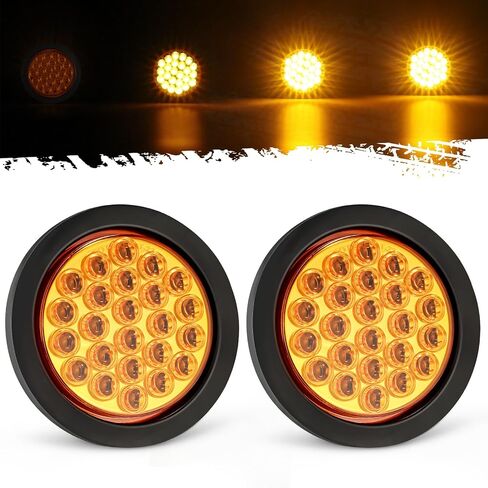 Partsam 2x 4 Inch Round Amber White Strobe Lights Dual Color 24 LEDs Trailer Truck Stop Turn Tail Warning Flash Light With Rubber Grommet 3-Prong Wire Pigtails, 12V, Clear Lens in Saudi Arabia