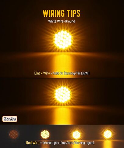 Partsam 2x 4 Inch Round Amber White Strobe Lights Dual Color 24 LEDs Trailer Truck Stop Turn Tail Warning Flash Light With Rubber Grommet 3-Prong Wire Pigtails, 12V, Clear Lens in Saudi Arabia