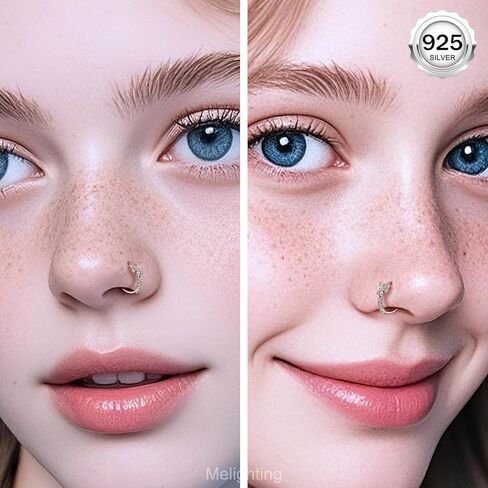 Melighting 20G Nose Ring Hoop 925 Sterling Silver Butterfly Nose Hoop Seamless Open Helix Piercing Clear CZ 8 mm Cartilage Earring Nose Piercing for Women in Saudi Arabia
