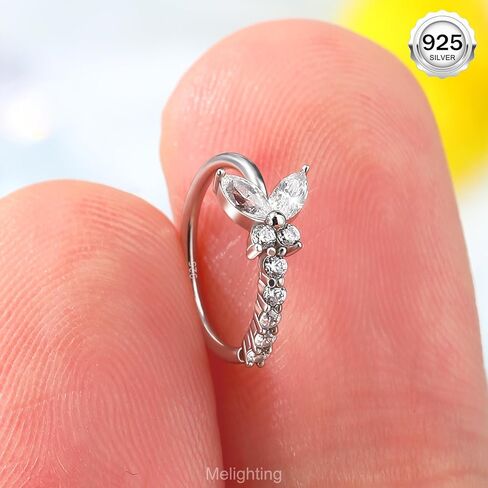 Melighting 20G Nose Ring Hoop 925 Sterling Silver Butterfly Nose Hoop Seamless Open Helix Piercing Clear CZ 8 mm Cartilage Earring Nose Piercing for Women in Saudi Arabia