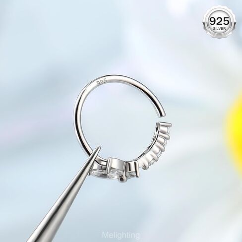 Melighting 20G Nose Ring Hoop 925 Sterling Silver Butterfly Nose Hoop Seamless Open Helix Piercing Clear CZ 8 mm Cartilage Earring Nose Piercing for Women in Saudi Arabia