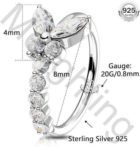 Melighting 20G Nose Ring Hoop 925 Sterling Silver Butterfly Nose Hoop Seamless Open Helix Piercing Clear CZ 8 mm Cartilage Earring Nose Piercing for Women in Saudi Arabia