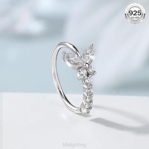 Melighting 20G Nose Ring Hoop 925 Sterling Silver Butterfly Nose Hoop Seamless Open Helix Piercing Clear CZ 8 mm Cartilage Earring Nose Piercing for Women in Saudi Arabia