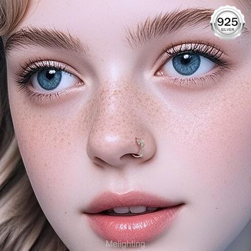 Melighting 20G Nose Ring Hoop 925 Sterling Silver Butterfly Nose Hoop Seamless Open Helix Piercing Clear CZ 8 mm Cartilage Earring Nose Piercing for Women in Saudi Arabia