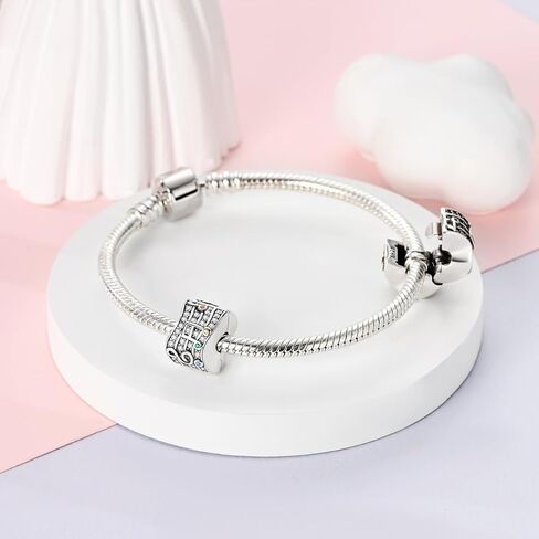 Parmuz Clip Spacer Charm for Bracelet 925 Sterling Silver Pave Cubic Zirconia Lock Stopper Bead Star Moon Evil Eye Jewelry Charm for Woman in Saudi Arabia