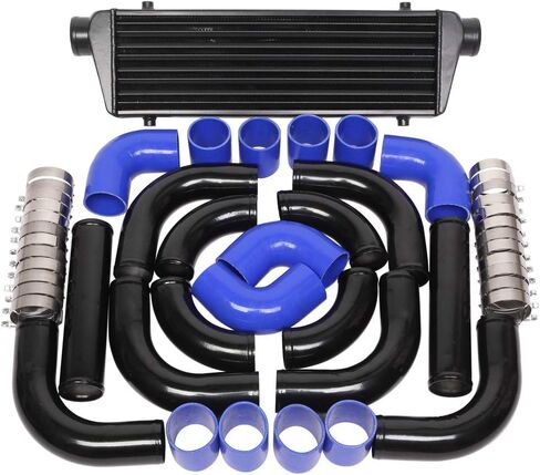 Sunroad 28 "× 7" × 2.5 "توربو توربو Universal مع 1 intercooler + 12pcs 2.5" خراطيم مقرنة + 12pcs Chrome + 24pcs t-bolt المشابك ، الفضة الأسود in Kuwait