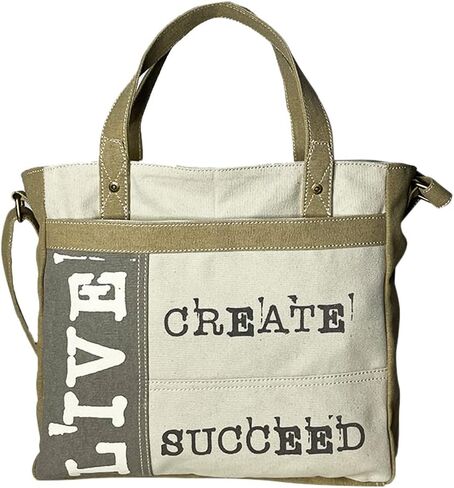 Mona B. Vintage Recycled Upcycled Canvas Life Is Short with Vegan Leather Trim (Tote) in Saudi Arabia