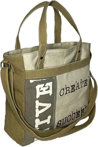 Mona B. Vintage Recycled Upcycled Canvas Life Is Short with Vegan Leather Trim (Tote) in Saudi Arabia