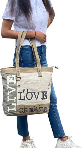 Mona B. Vintage Recycled Upcycled Canvas Life Is Short with Vegan Leather Trim (Tote) in Saudi Arabia