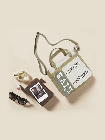 Mona B. Vintage Recycled Upcycled Canvas Life Is Short with Vegan Leather Trim (Tote) in Saudi Arabia