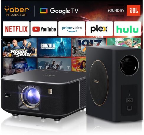 جهاز عرض Yaber K3 1600 ANSI ذكي مع تلفزيون جوجل، صوت مكبر صوت 30 وات من JBL، صوت دولبي، جهاز عرض أفلام منزلي/خارجي مع WiFi6 وبلوتوث، تكيف تلقائي للشاشة، تطبيق Netflix 7000+ in Saudi Arabia