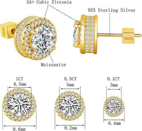 أقراط مسمار مويسانيت ، 0.1ct-1ct d color VVS1 Clarity Round Cut Moissanite ، Silver/Rose Gold/Gold/Black ، 925 sterling Silver Placed 18 k Bhite Gold Stud arics for Women Men Men in Kuwait