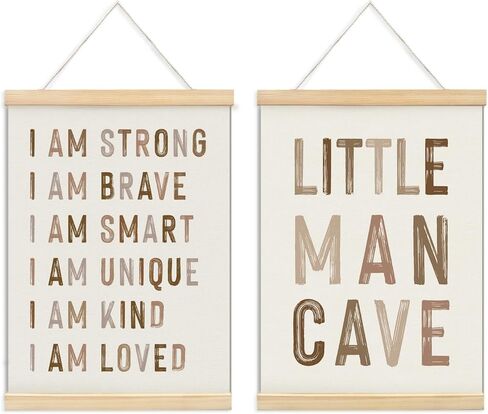 ULEGIE Boy Nursery Decor Posters Framed with Wood Hanger, Little Man Cave Sign for Boys Kids, Boys Room Decor, Toddler Room Decor, Positive Affirmations for Kids Decor, Art Prints for Nursery Playroom Bedroom, 2 Pack 12 x 16 Inches in Kuwait