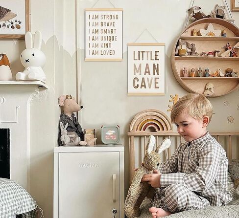 ULEGIE Boy Nursery Decor Posters Framed with Wood Hanger, Little Man Cave Sign for Boys Kids, Boys Room Decor, Toddler Room Decor, Positive Affirmations for Kids Decor, Art Prints for Nursery Playroom Bedroom, 2 Pack 12 x 16 Inches in Kuwait