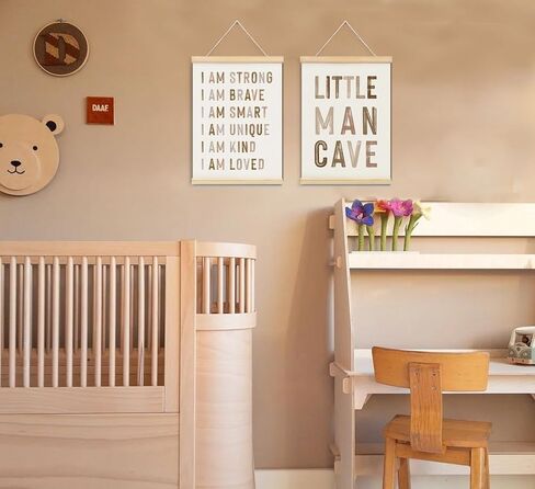 ULEGIE Boy Nursery Decor Posters Framed with Wood Hanger, Little Man Cave Sign for Boys Kids, Boys Room Decor, Toddler Room Decor, Positive Affirmations for Kids Decor, Art Prints for Nursery Playroom Bedroom, 2 Pack 12 x 16 Inches in Kuwait