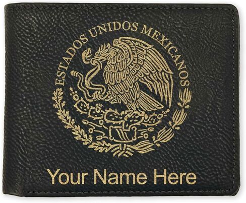 LaserGram Faux Leather Bi-Fold Wallet, Flag of Mexico, Personalized Engraving Included (Black with Gold) in Saudi Arabia