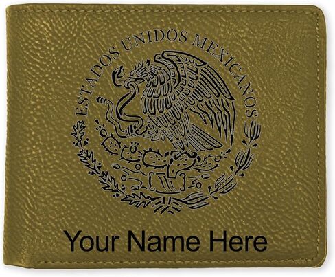 LaserGram Faux Leather Bi-Fold Wallet, Flag of Mexico, Personalized Engraving Included (Black with Gold) in Saudi Arabia