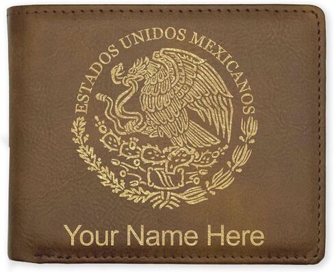 LaserGram Faux Leather Bi-Fold Wallet, Flag of Mexico, Personalized Engraving Included (Black with Gold) in Saudi Arabia