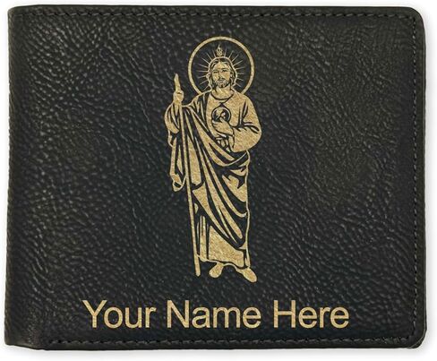 محفظة Lasergram Faux Leather Bi-Fold ، Saint Jude ، شملت نقشًا شخصيًا (أسود مع الذهب) in Kuwait