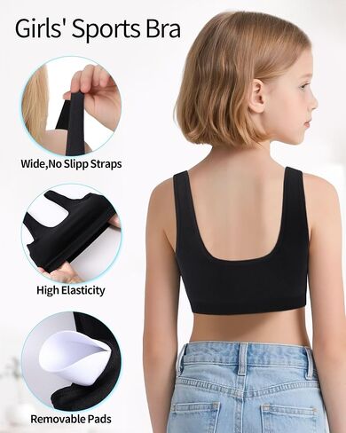 iMucci Sports Bra for Girls U-Shaped Training Bra with Removable Pads Scoop Neck for Teens Kids Yoga Sports Dance Crop Top in Kuwait