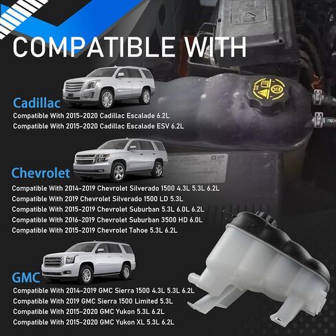 خزان توسيع سائل التبريد مع CAP متوافق مع 2015-2020 Cadillac Escalade ESV Chevrolet Silverado 1500 Suburban 3500 HD Tahoe GMC Sierra 1500 Yukon XL يستبدل 22856231 603-973 in Saudi Arabia