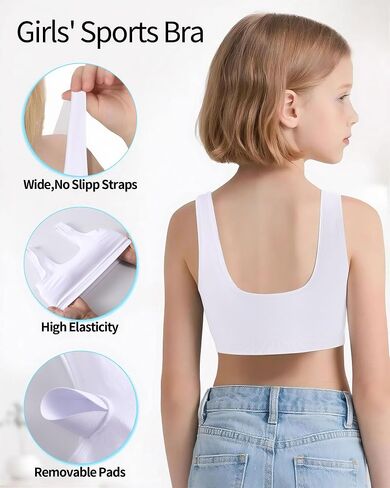 iMucci Sports Bra for Girls U-Shaped Training Bra with Removable Pads Scoop Neck for Teens Kids Yoga Sports Dance Crop Top in Kuwait