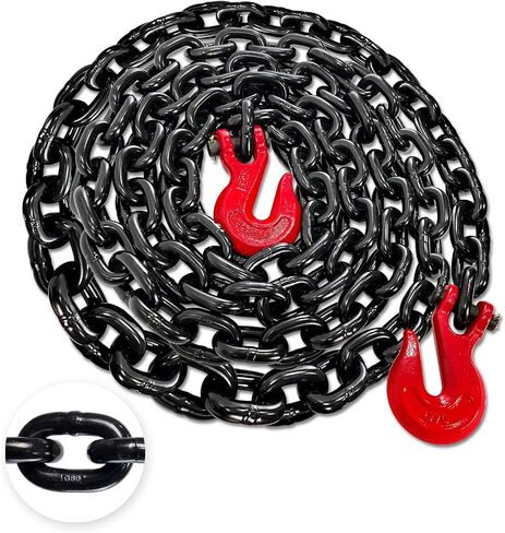 YATOINTO G80 Transport Binder Chain 3/8 Inch x 10 Foot with 4 Clevis Grab Hooks, 7,100 lbs Safe Working Load, Heavy-Duty Logging Chain for Transporting, Towing, Tie Down, Binding Equipment in Saudi Arabia